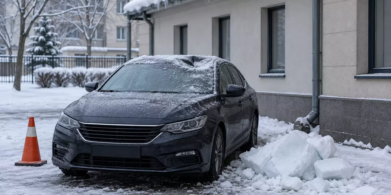 Повреждение автомобиля снегом или льдом с крыши