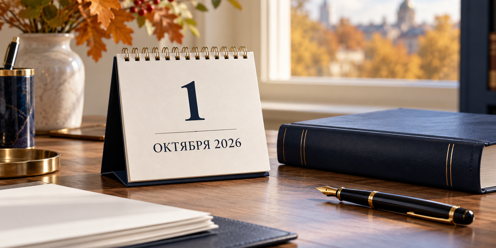 Законы с 1 октября 2026 года Календарь на 1 октября 2026 года и книга на рабочем столе